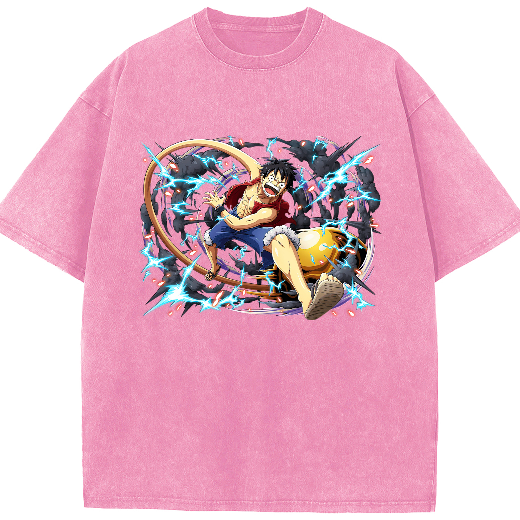 ワンピース モンキー・D・ルフィ ONE PIECE Monkey D. Luffy 綿100% ヴィンテージ風 半袖Tシャツ（フロントプリント）